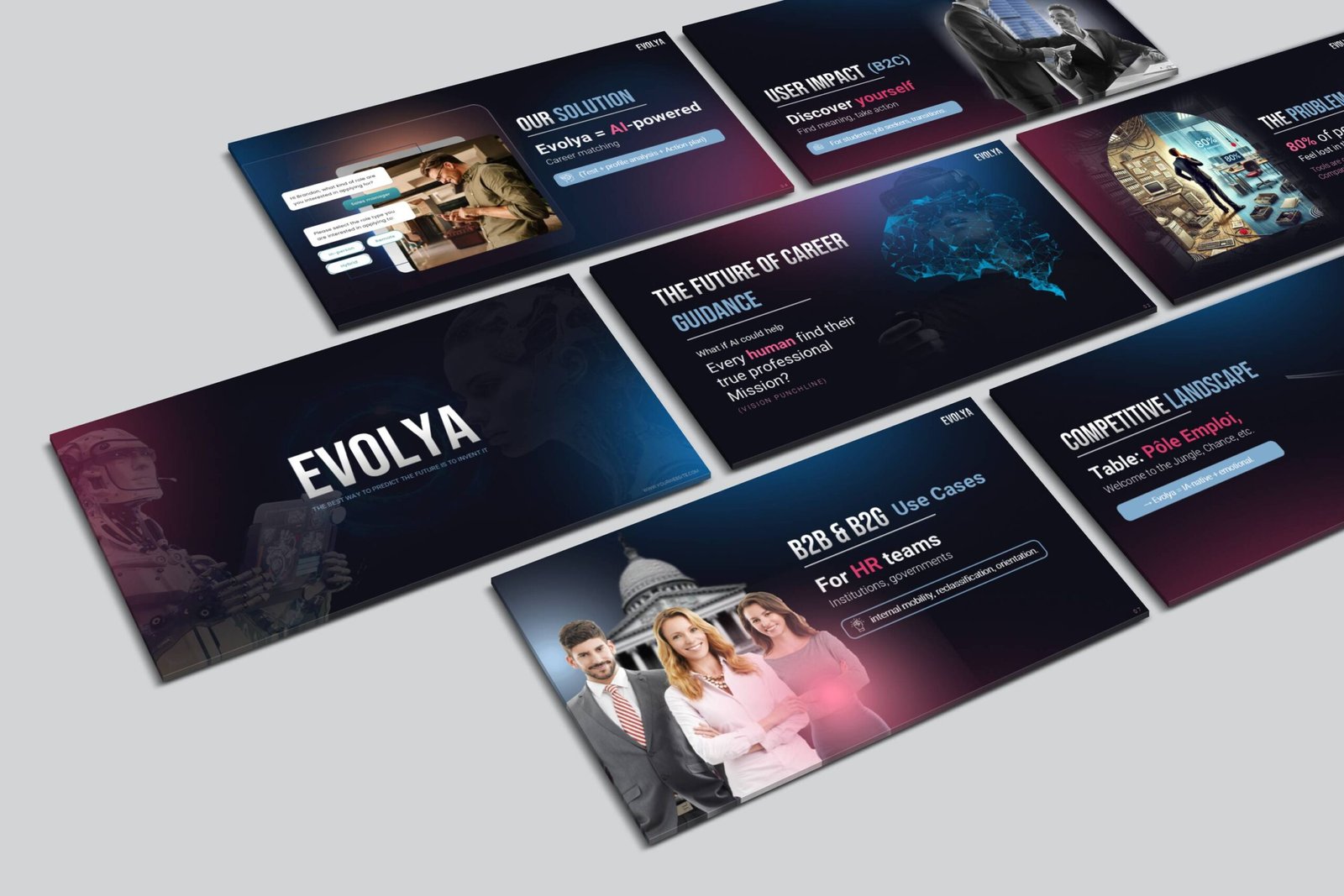AI career-guidance startup pitch deck slides designed in PowerPoint