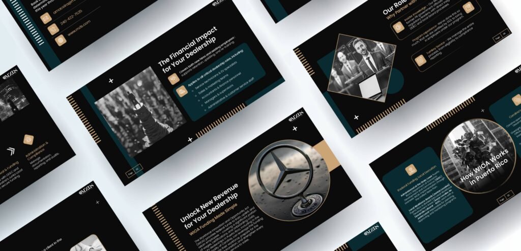 B2B sales deck slides for a workforce funding programme