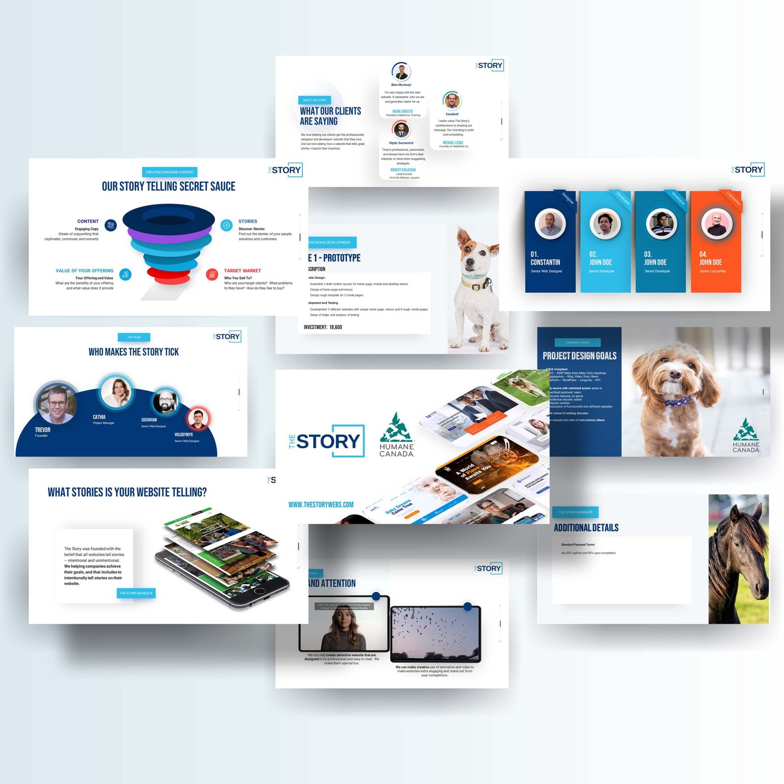 Investor pitch deck slides for The Story Web