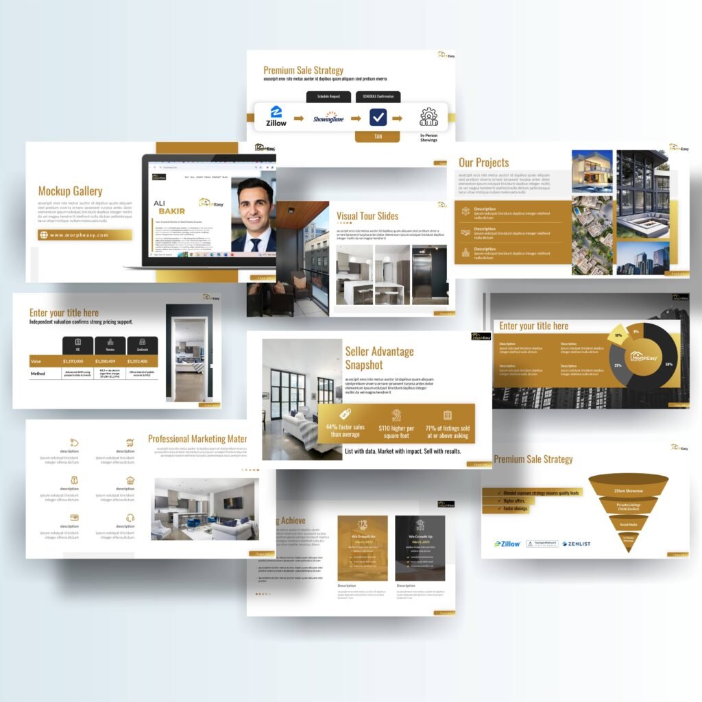 Real estate investor pitch deck slides for Morph Easy