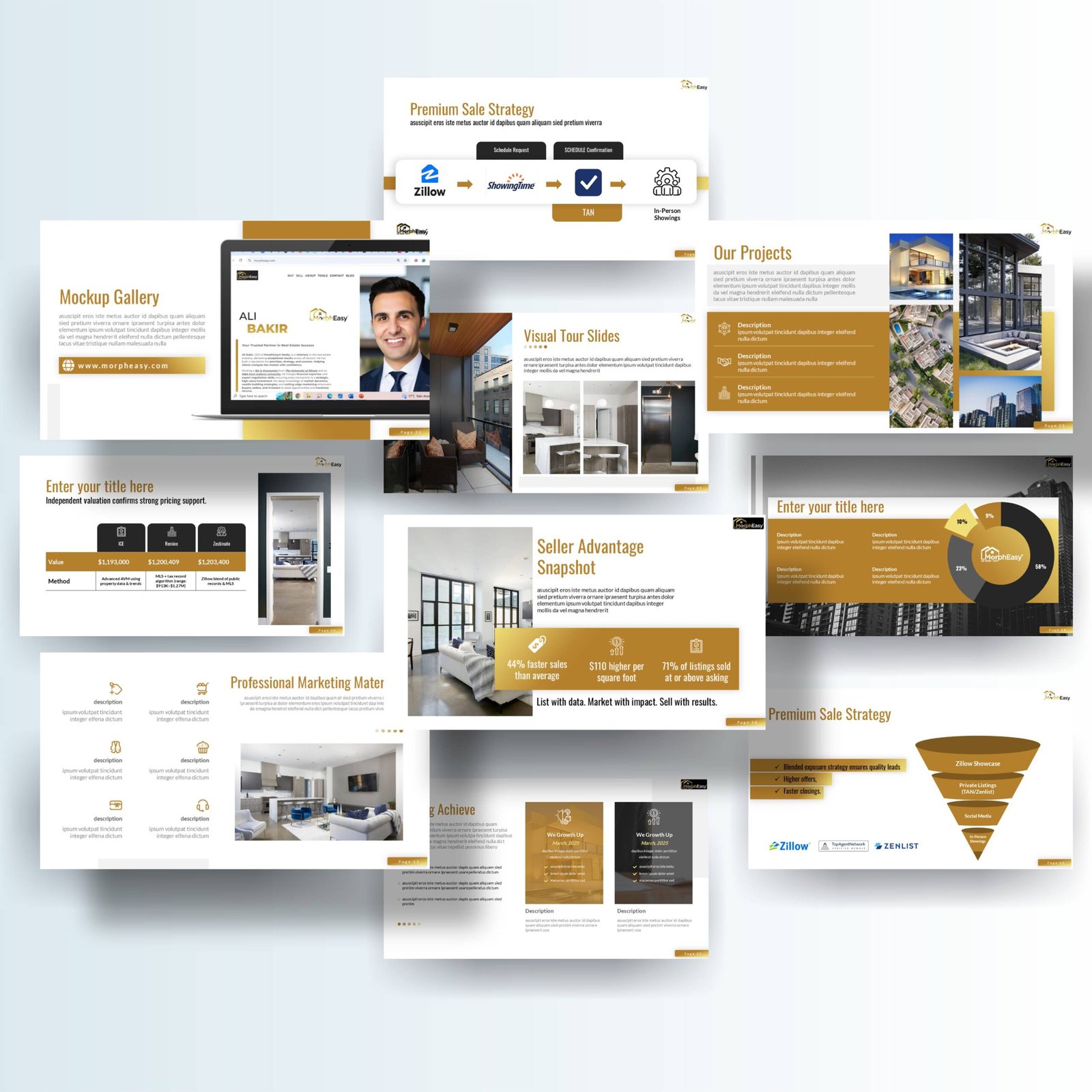 Real estate investor pitch deck slides for Morph Easy
