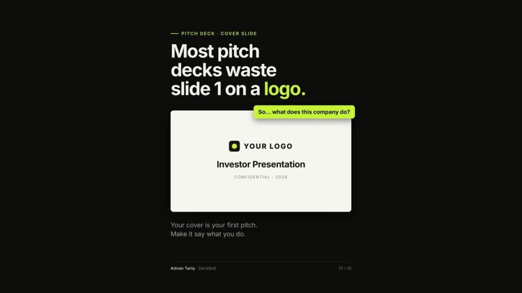 Carousel cover: Most pitch decks waste slide 1 on a logo