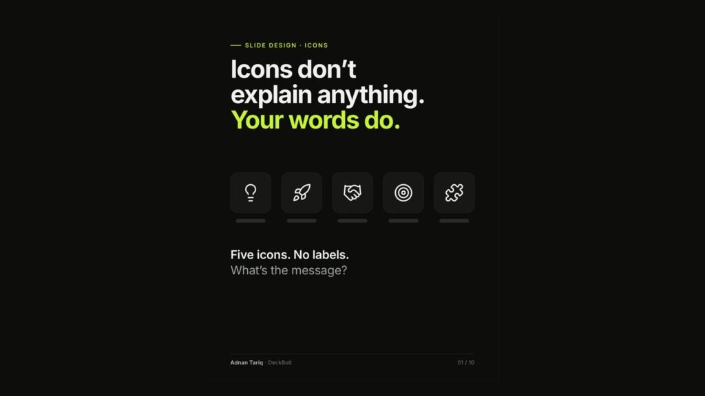 Carousel cover: Icons don't explain anything. Your words do.